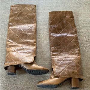 Chanel boots brown leather quilted knee high 39